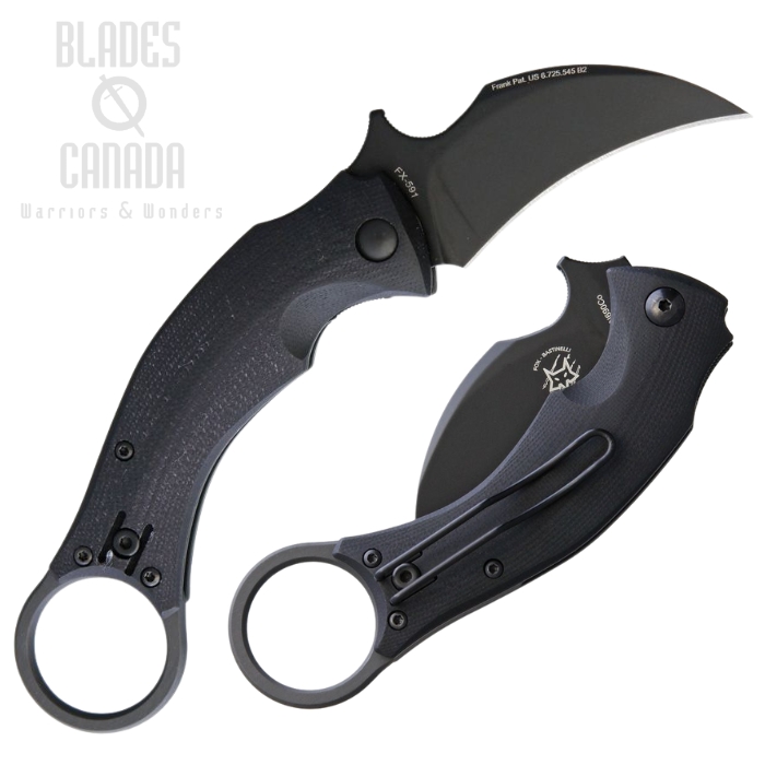 Fox Black Bird Folding Knife, N690 Black, G10 Black, Collab with Bastinelli, FX-591